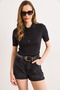 Women's Black Polo Collar Buttoned Corded Fabric Soft Blouse Blz-19003319 - 2