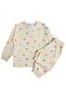 Girl's 100% Cotton Fabric Beige Color Colorful Patterned Long Sleeve Interlock Pajama Set - 2