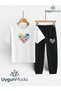 Heart Printed from Flowers T-Shirt and Sweatpants (Sweatpants with Pockets) Children's Top and Bottom Set