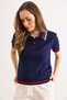 Women's Navy Blue Polo Collar Hair Knit Line Detailed Thin Knitwear Blouse Blz-19003324 - 4