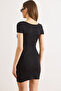 Women's Black U-Neck Knitted Mini Dress Elb-19002633 - 6