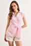 Women's White Pink Side Tie Detailed Striped Double Breasted Blouse Blz-19003326 - 3