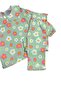 Girl's 100% Cotton Fabric Green Color Flowers Pattern Baby Collar Long Sleeve Interlock Pajama Set - 4