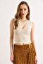 Women's Stone Lace Detailed V-Neck Stretchy Blouse Blz-19003313 - 4