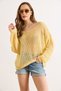 Women's Yellow Wide Collar Openwork Loose Fit Knitwear Blouse Blz-19003321 - 4