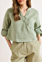 Women's Green Pocketed Cropped Muslin Blouse Blz-19003315 - 5