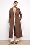 Detailed Processing, Elastic Waist, Unlined Long Trench Coat Brown 6853 - 4