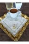 6 Embroidered Cocktail & Coffee Presentation Napkins with Flower Brooches