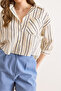 Women's Beige Navy Blue Single Pocket Striped Front Short Back Long Crop Shirt Gml-19001377 - 5