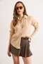 Women's Beige Textured Lightly Transparent Loose Fit Shirt Gml-19001408 - 2