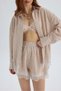 Sivota Lace Detail Striped Mink Shirt Shorts Set - 7