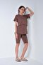 Maternity Breastfeeding Detailed Adjustable Waist Short Sleeve Leggings Set Brown - 5