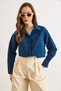 Women's Navy Blue Pocket Detailed Crop Woven Shirt Gml-19001441 - 4