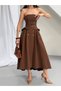 Women's Button and Belt Detailed Cotton Trench Strapless Dress - 5