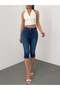 Women's Blue Slim Fit Capri Jean Pants High Waist Stretchy Denim Below Knee Jeans - 5