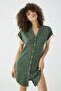 Back Print Detailed, Ruffled Sleeve Cuff, Buttoned Short Sleeve Shirt Nightgown