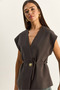Women's Brown Stylish Buttoned Belted Woven Vest 11145 60283987 - 3