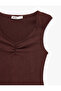 Slim Fit Sleeveless Gathered V-Neck T-Shirt - 5
