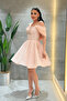 Textured Fabric Boat Neck Mini Dress - Pudra - 2