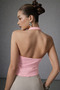 Women's Pink Zippered Halter Neck Atlas Fabric Blouse Stylish & Modern Fit - 2