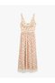 Floral Pink Women's Dress with Bow and Lace Detail 6Sak80160Ew - 6