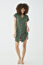 Back Print Detailed, Ruffled Sleeve Cuff, Buttoned Short Sleeve Shirt Nightgown - 2