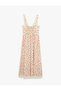 Floral Pink Women's Dress with Bow and Lace Detail 6Sak80160Ew - 7