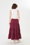 Burgundy Maxi Layered Skirt with Volan Detail / Summer High Waist Comfortable Cut Casual & Stylish Combination - 5