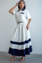 Women's Striped Detail Short Sleeve Shirt and Contrast Pleated Midi Skirt Modal Sets - 7
