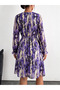 Women's Belt Detail Patterned Stylish Chiffon Dress - 3
