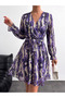 Women's Belt Detail Patterned Stylish Chiffon Dress - 2