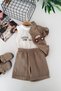 Miniğimin Cicileri Car Embroidered P Cotton U 3-Piece Baby Boy Set - Brown - 2