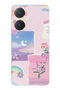 Vivo Y27 Compatible Pastel Floral Moon and Rainbow Patterned Transparent Phone Case
