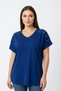 Women's navy blue v-neck eyelet detail off-the-shoulder studded Stretch Fabric Cotton Viscose jersey fabric