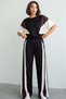Women's Color Block Loose T-Shirt & High Waist Wide-Leg Pants Casual Set - 7