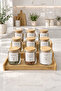 Bamboo Glass Spice Jar Set with Lids – Labeled Spice Jar Organizer with Ladder Stand 300 ml