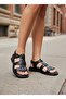 Flat Sole Genuine De Leather Ay Non-Slip Sole Din Sandals with Three Straps and Buckles - 4