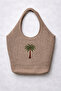 Palm Tree Detailed Mesh Knitted Beach Bag, Women's Shoulder Bag - 3