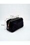Black Plush Gold Zip Detail Makeup and Cosmetics Bag Si - 2