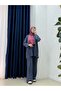 طقم أريف قماش بيكي قطعة مع روب أمامي وبنطلون بأزرار جانبية - EY1006 أزرق داكن