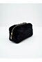 Black Plush Gold Zip Detail Makeup and Cosmetics Bag Si - 3