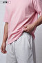 Men's Oversize Basic Unisex Light Pinkish T-Shirt Gray Shorts Set Melange Summer Casual Fit - 3