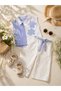 Girl's Striped Floral Embroidered Shirt and Pants Set Summer Stylish Combination 2-9 Years Old - 3