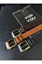Double Leather Belt with Gold Buckle - Bitter Brown Bitter Brown - 3