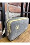 Pencil Bag with Double Eyed Cat Paw Detail, 2 Compartments, Pastel Gray - 3