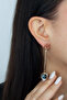 Double Stone Detailed Long Gold Dangle Earrings - 2