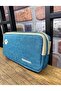 Pen Bag with Double-Eyed Cat Paw Detail, 2-Compartment Pen Holder, Pastel Navy Blue - 2