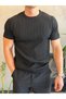 Men's Relaxed Fit Corded Fabric Knitwear Tshirt Black Eca069 - 2