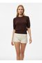 Women's Crew Neck Braided Knitwear Short Blouse - 3