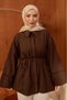 Brown Buttoned Wide Sleeve Tunic with Waist Tie